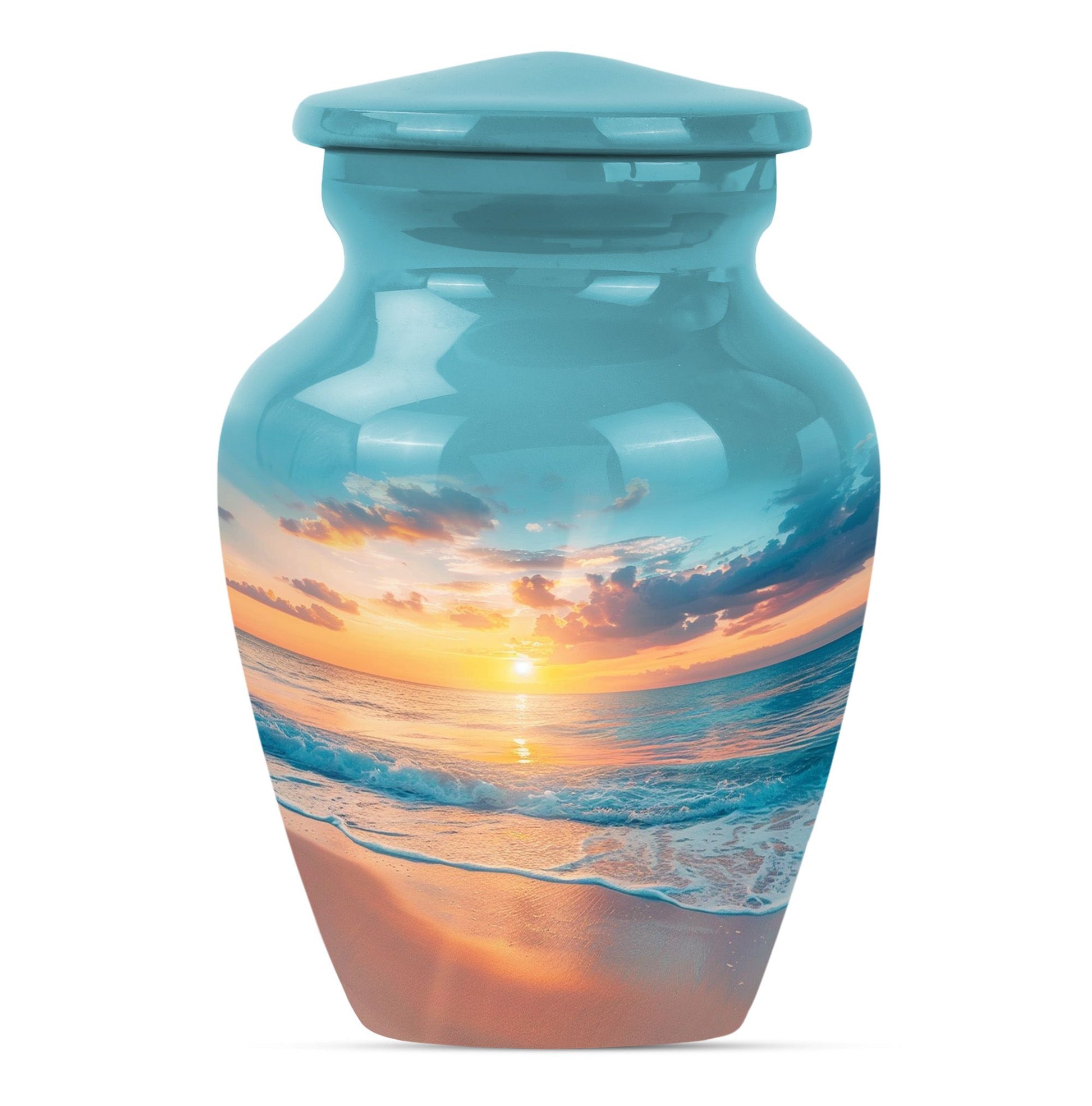 Sunset Beach Urn in classic design with wolf howling theme.