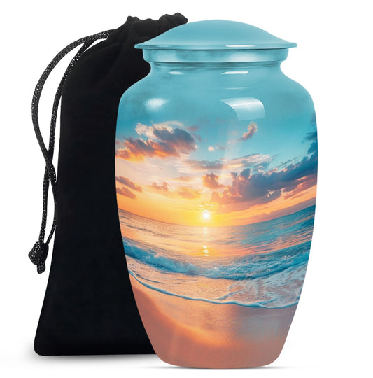 Sunset Beach Urn in classic design with wolf howling theme.