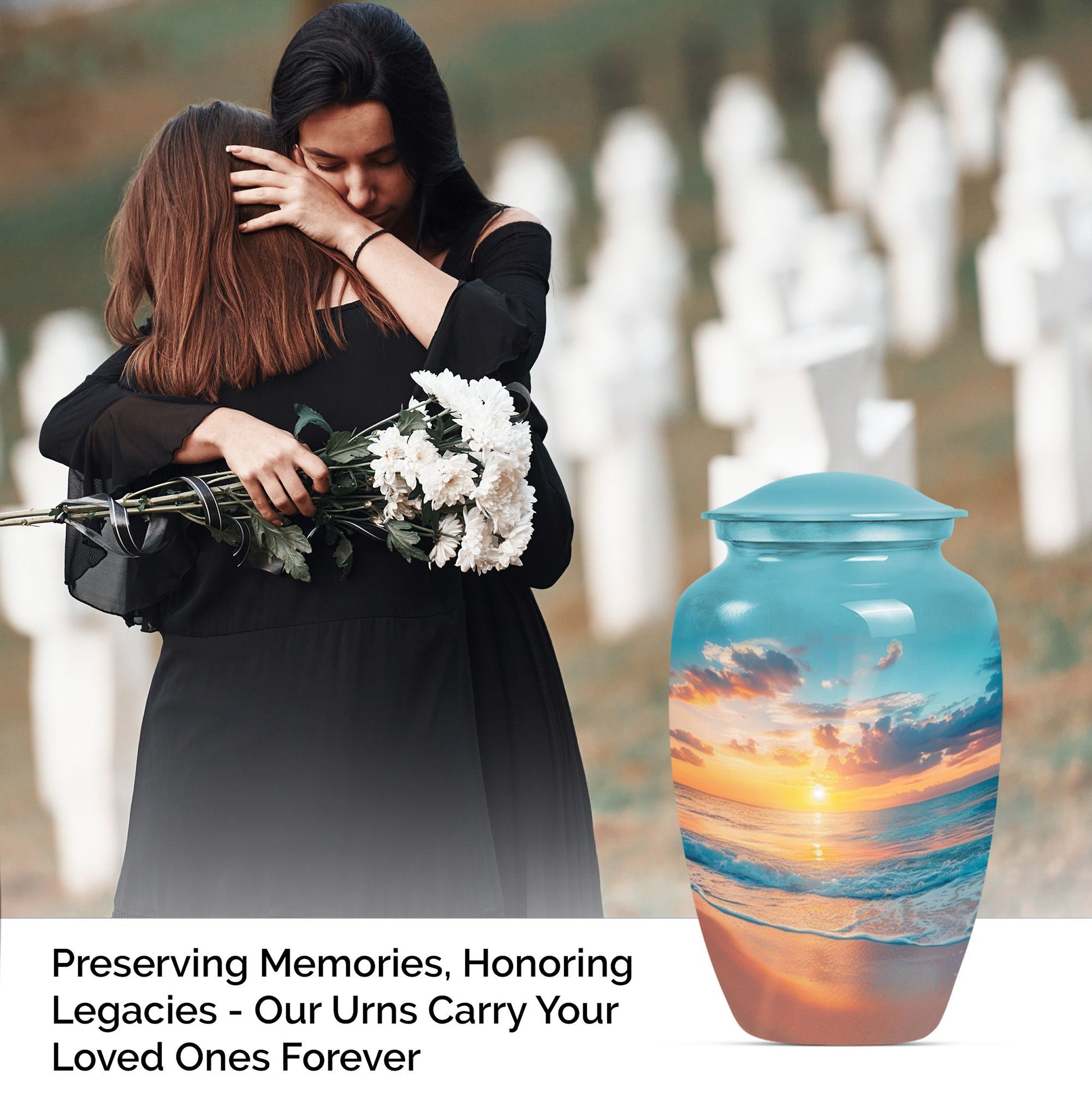 Sunset Beach Urn in classic design with wolf howling theme.