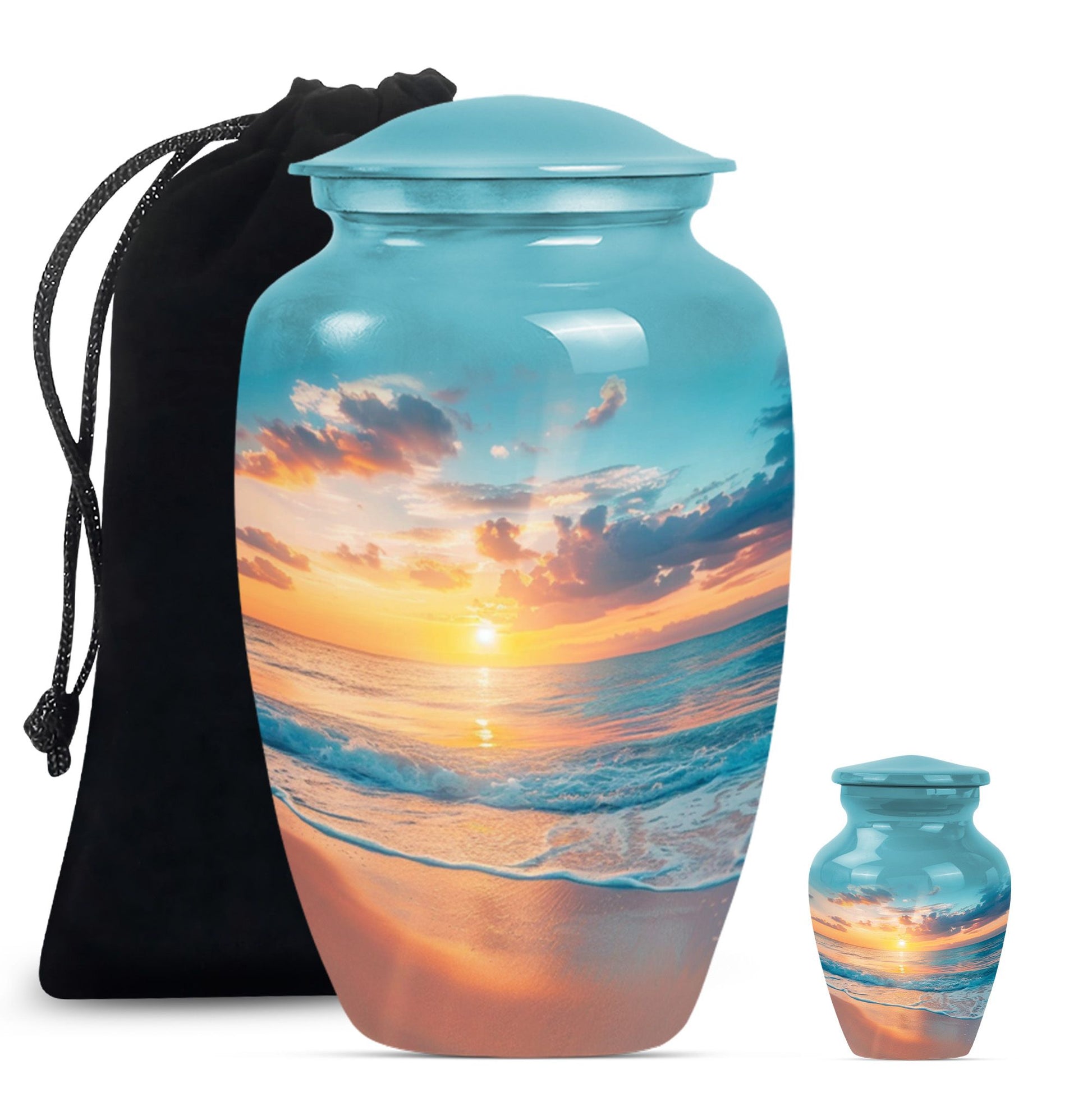 Sunset Beach Urn in classic design with wolf howling theme.