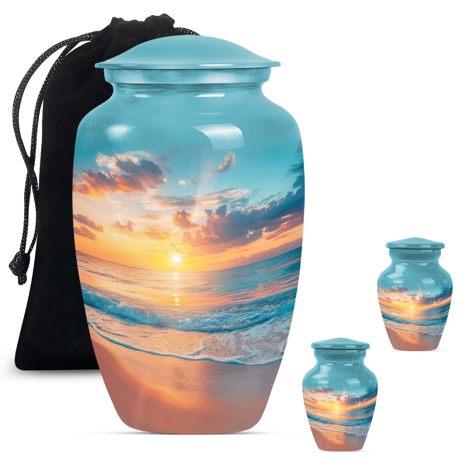 Sunset Beach Urn in classic design with wolf howling theme.