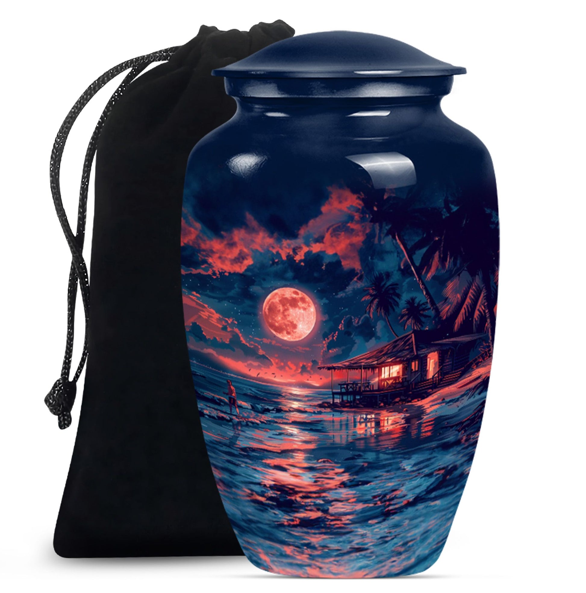 Night Beach Urn with Wolf Howling Design, 