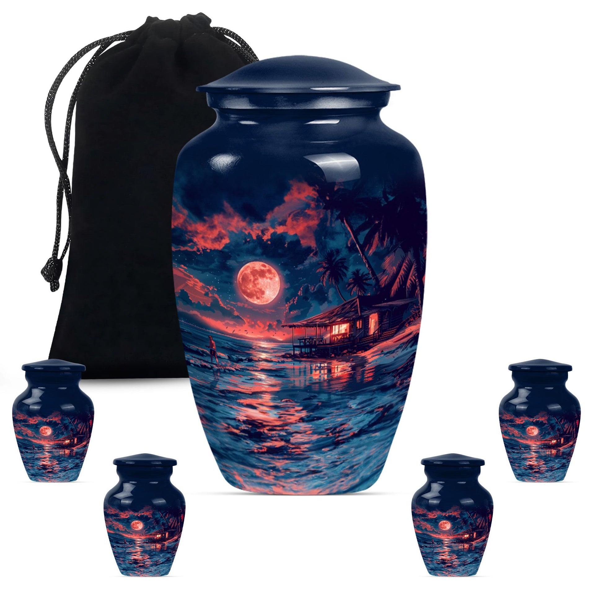 Night Beach Urn with Wolf Howling Design, 