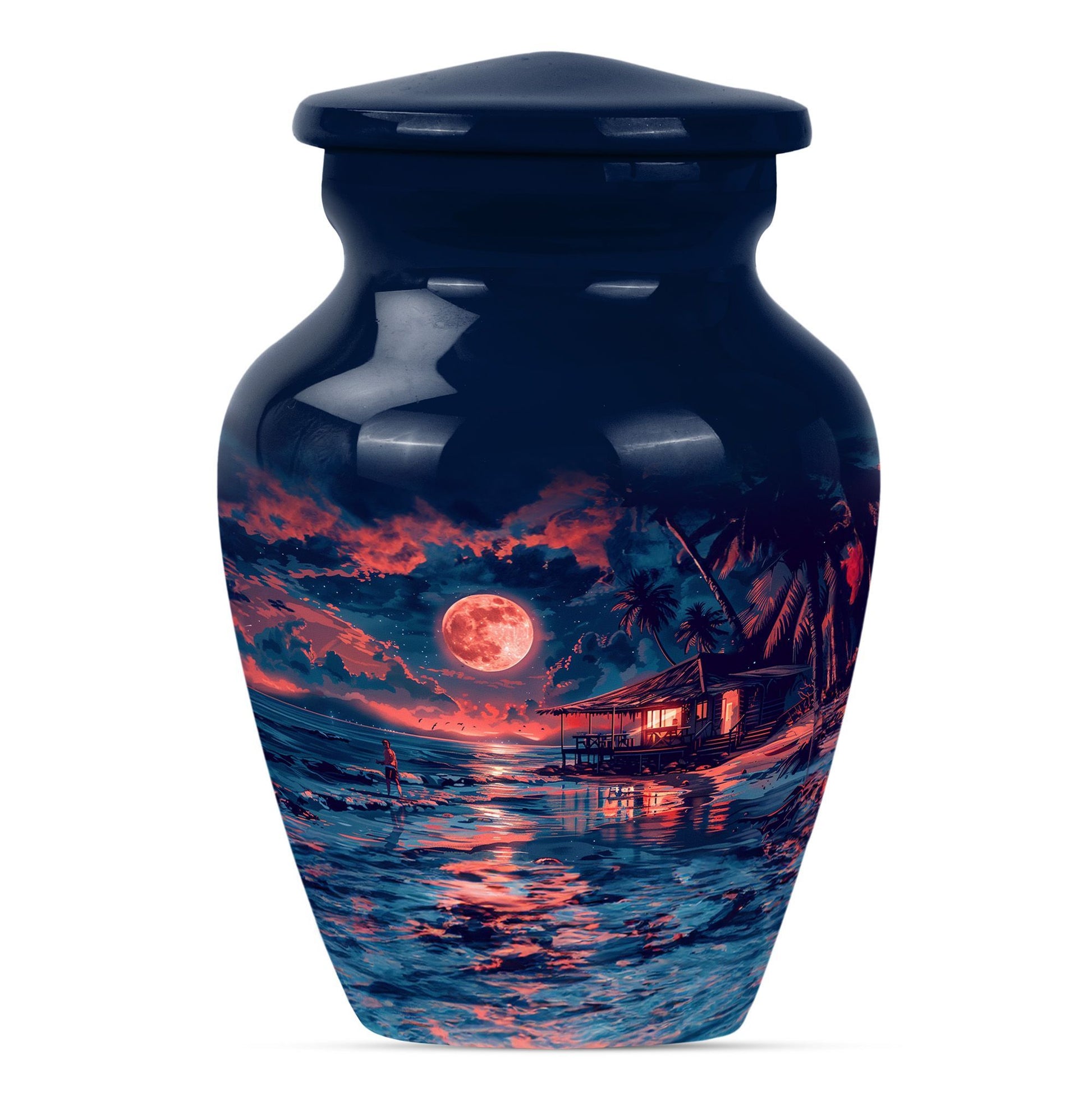 Night Beach Urn with Wolf Howling Design, 