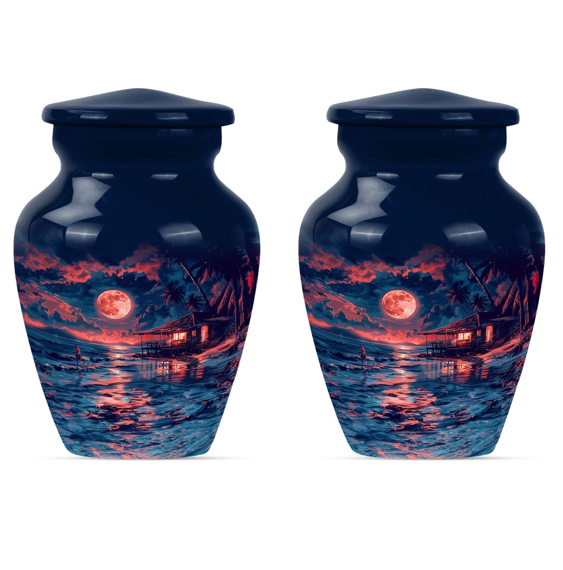 Night Beach Urn with Wolf Howling Design, 