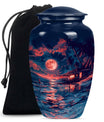 Night Beach Urn with Wolf Howling Design, 