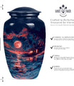 Night Beach Urn with Wolf Howling Design, 