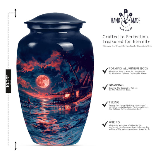 Night Beach Urn with Wolf Howling Design, 