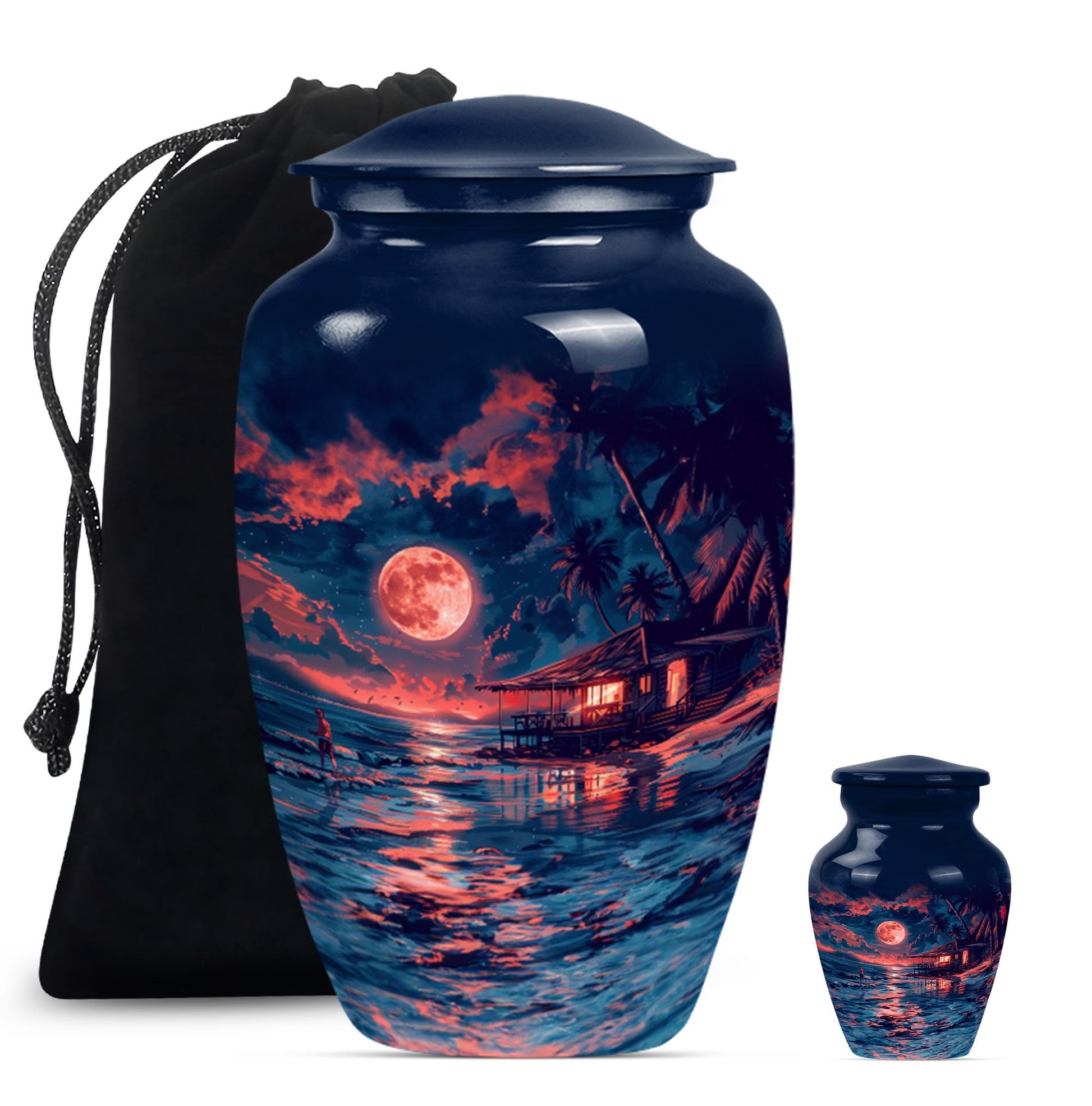 Night Beach Urn with Wolf Howling Design, 