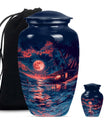 Night Beach Urn with Wolf Howling Design, 