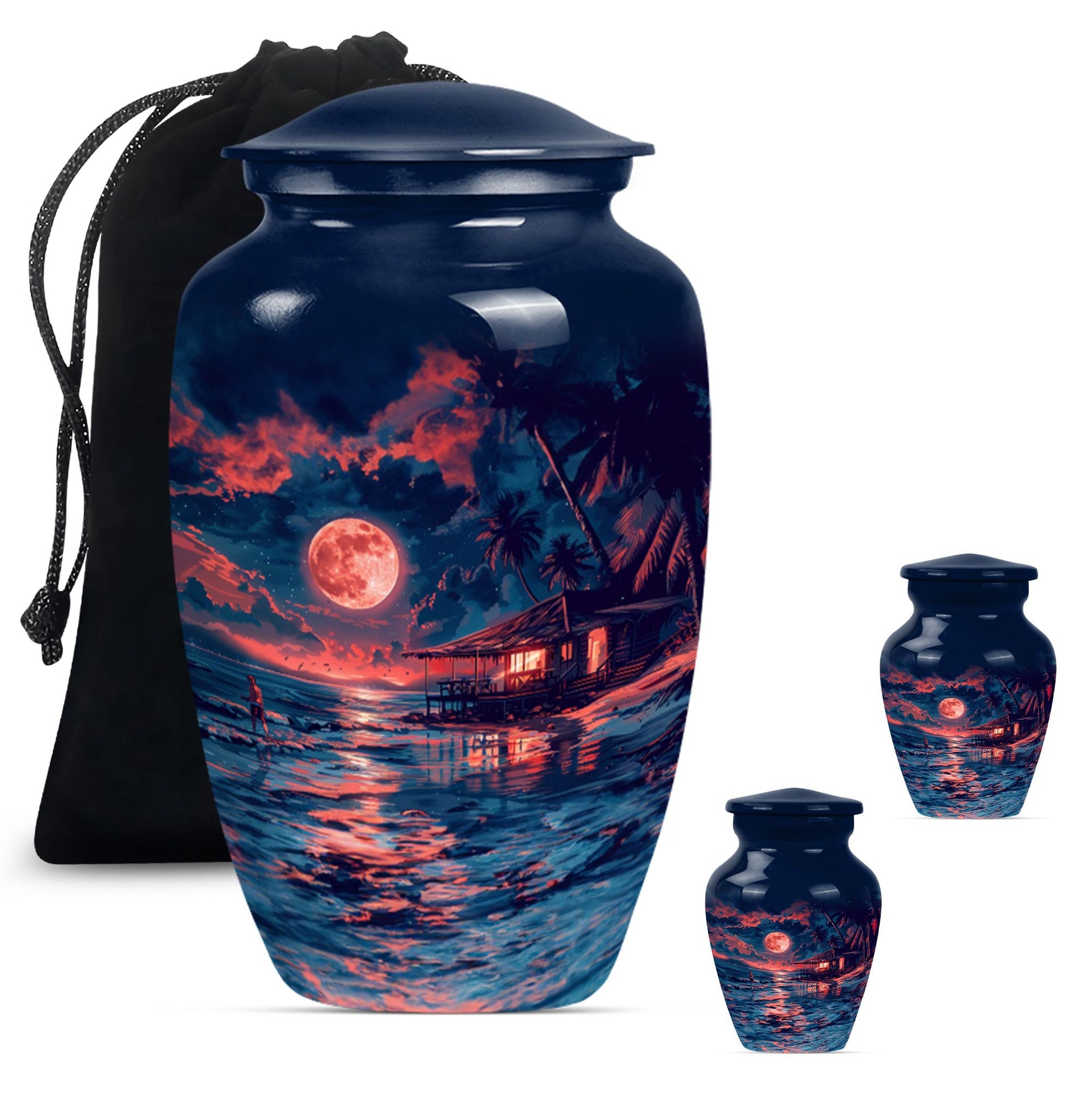 Night Beach Urn with Wolf Howling Design, 