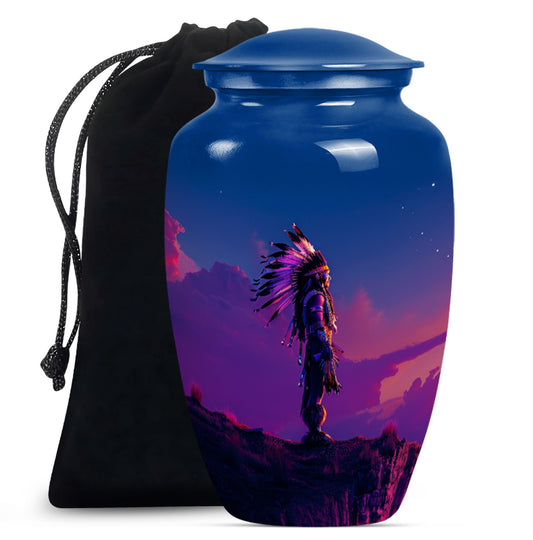 Classic 10-inch howling wolf-themed tribe man urn made 