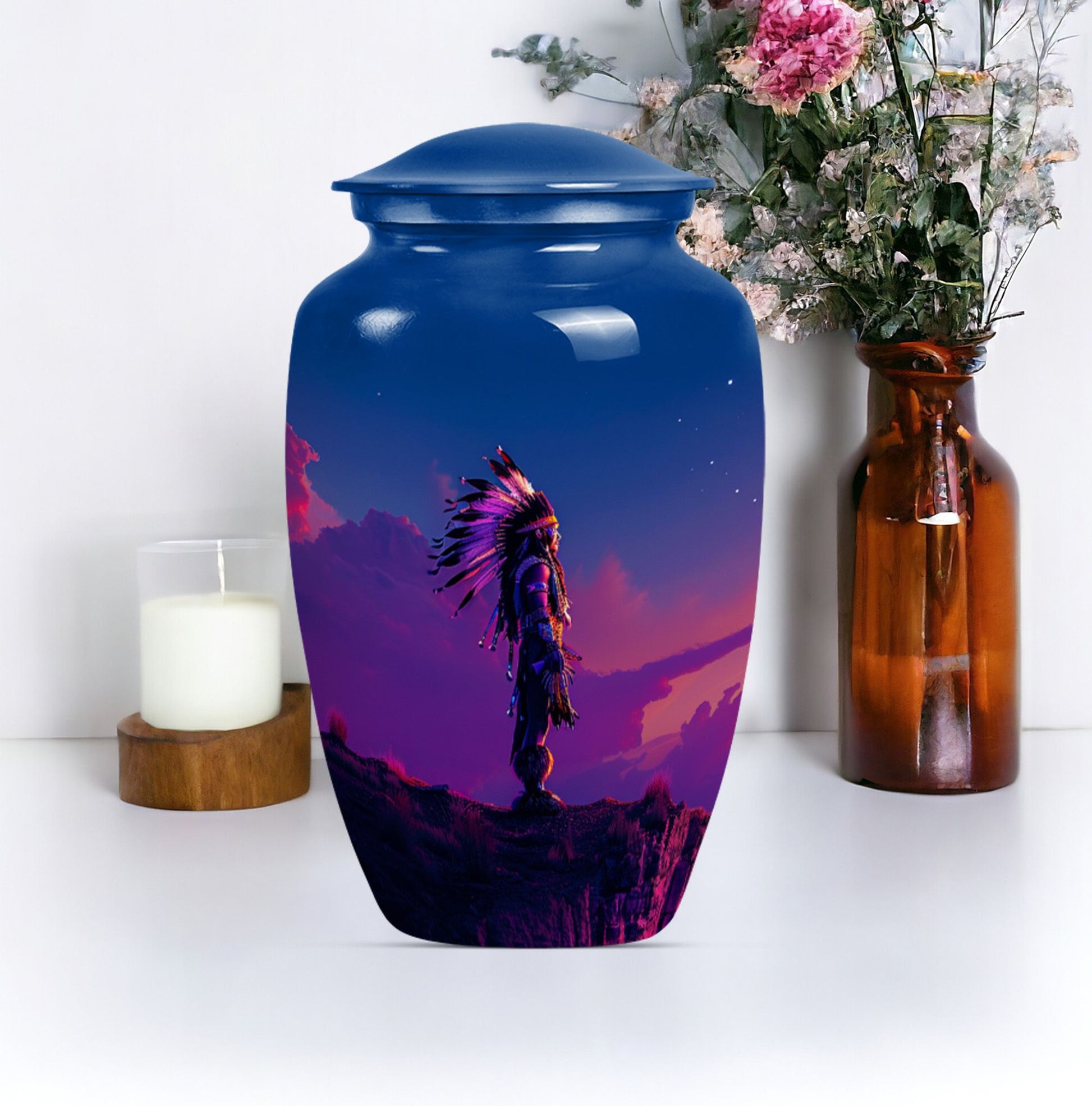 Classic 10-inch howling wolf-themed tribe man urn made 