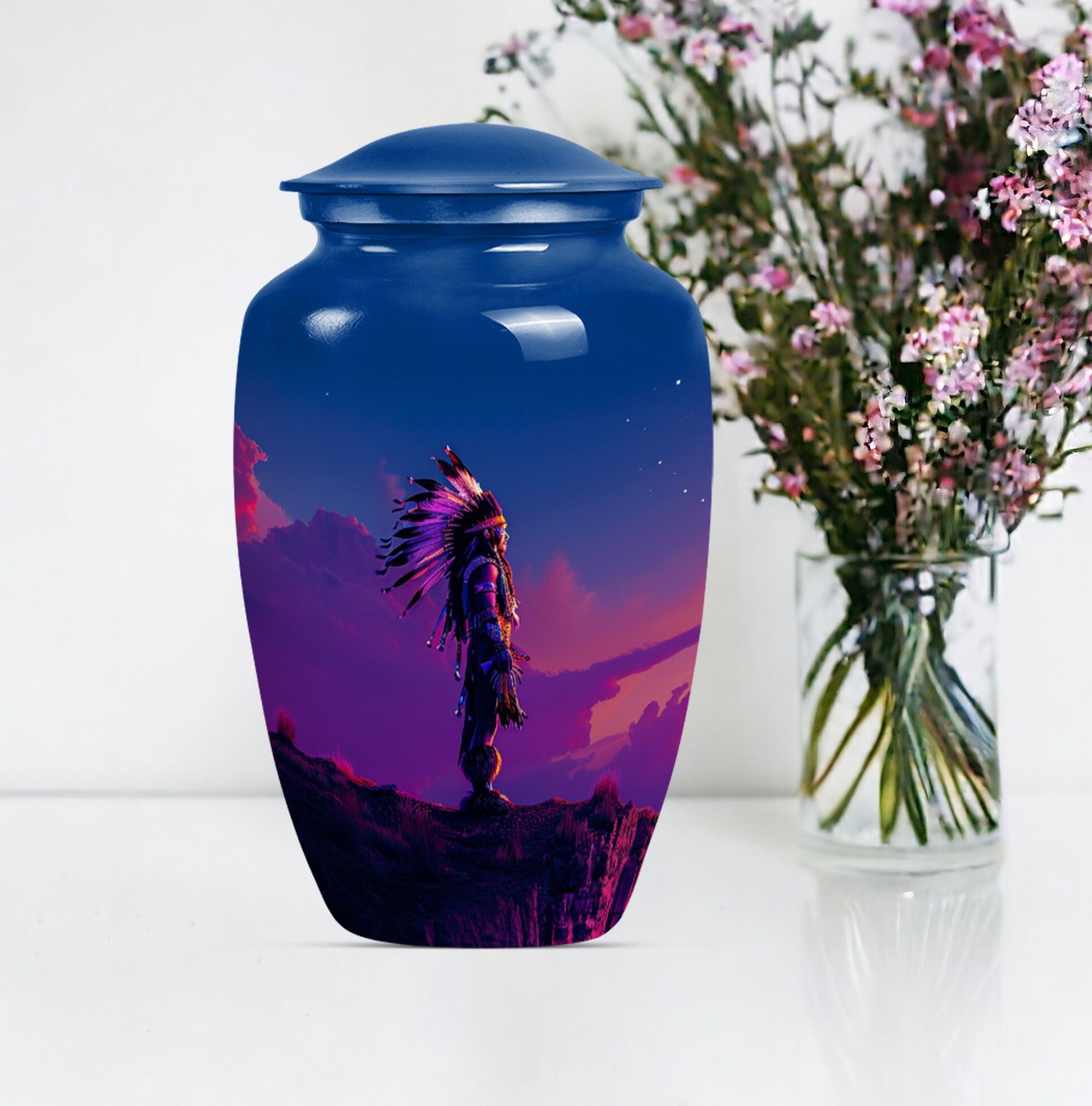 Classic 10-inch howling wolf-themed tribe man urn made 