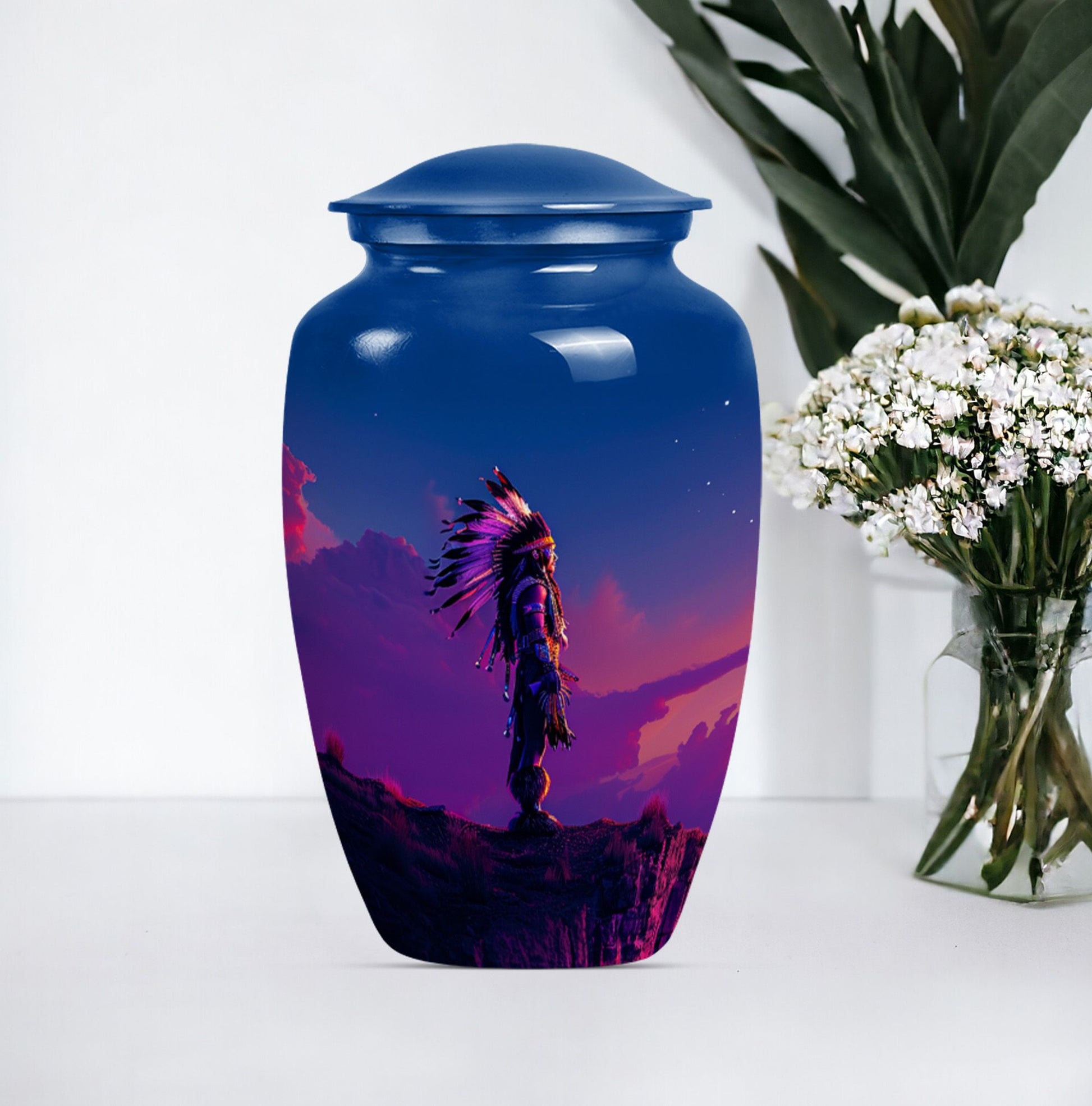 Classic 10-inch howling wolf-themed tribe man urn made 