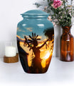 Classic 10-inch Tribe Man Urn with Wolf Howling theme.