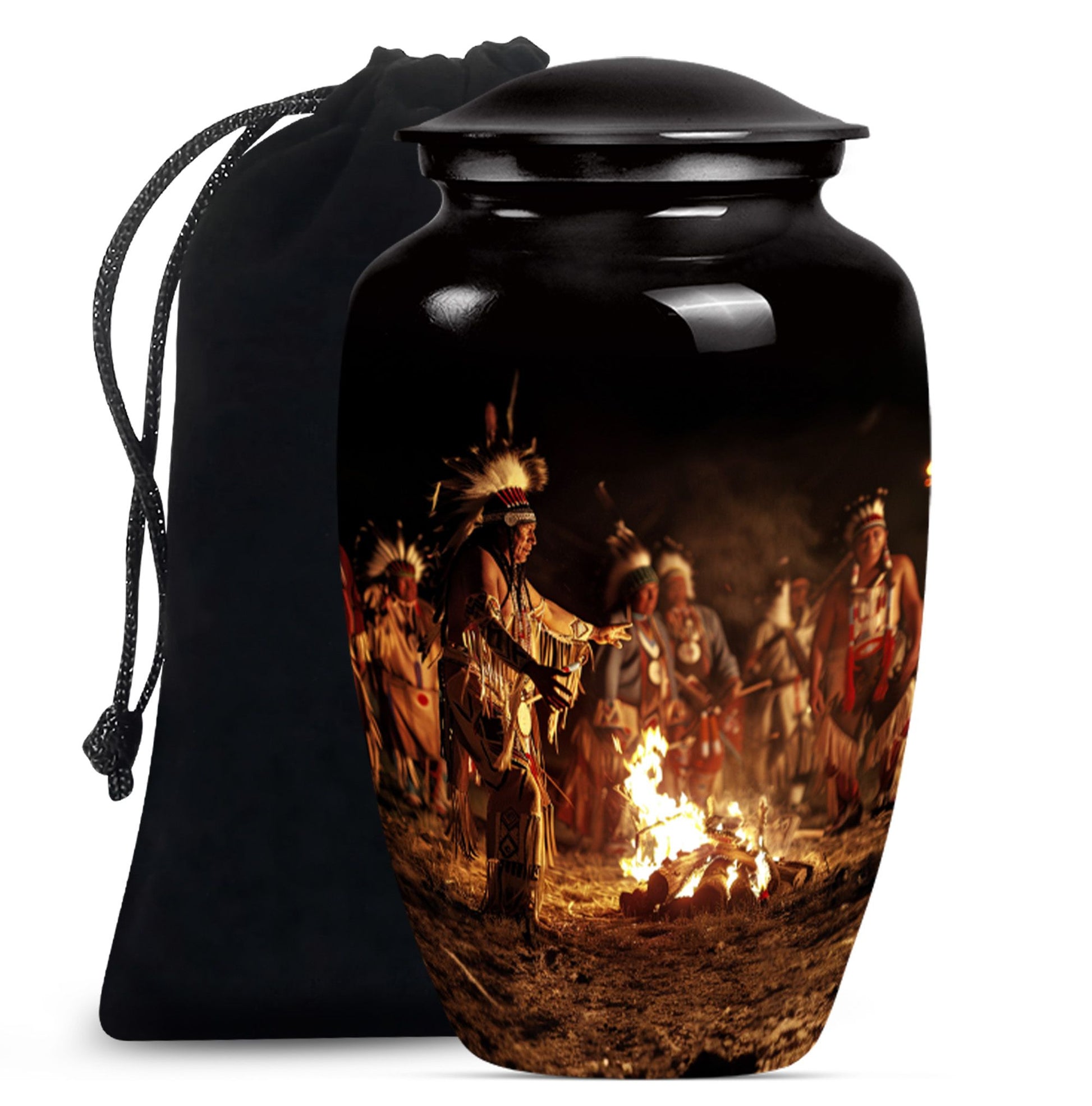 10-inch Tribe Man Urn, classic howling wolf theme.