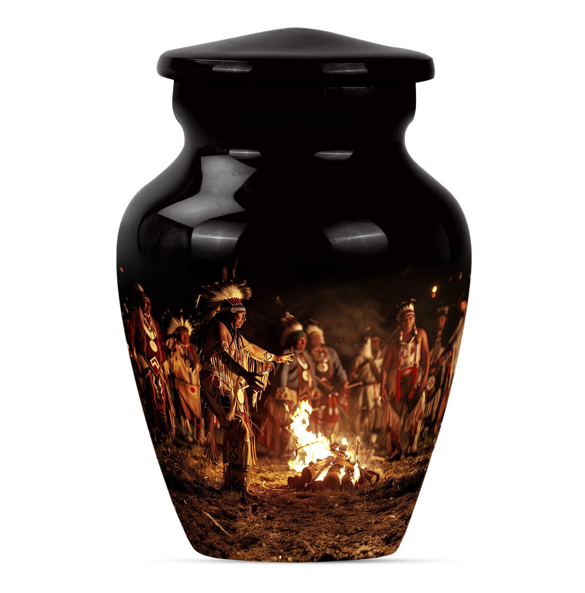 10-inch Tribe Man Urn, classic howling wolf theme.