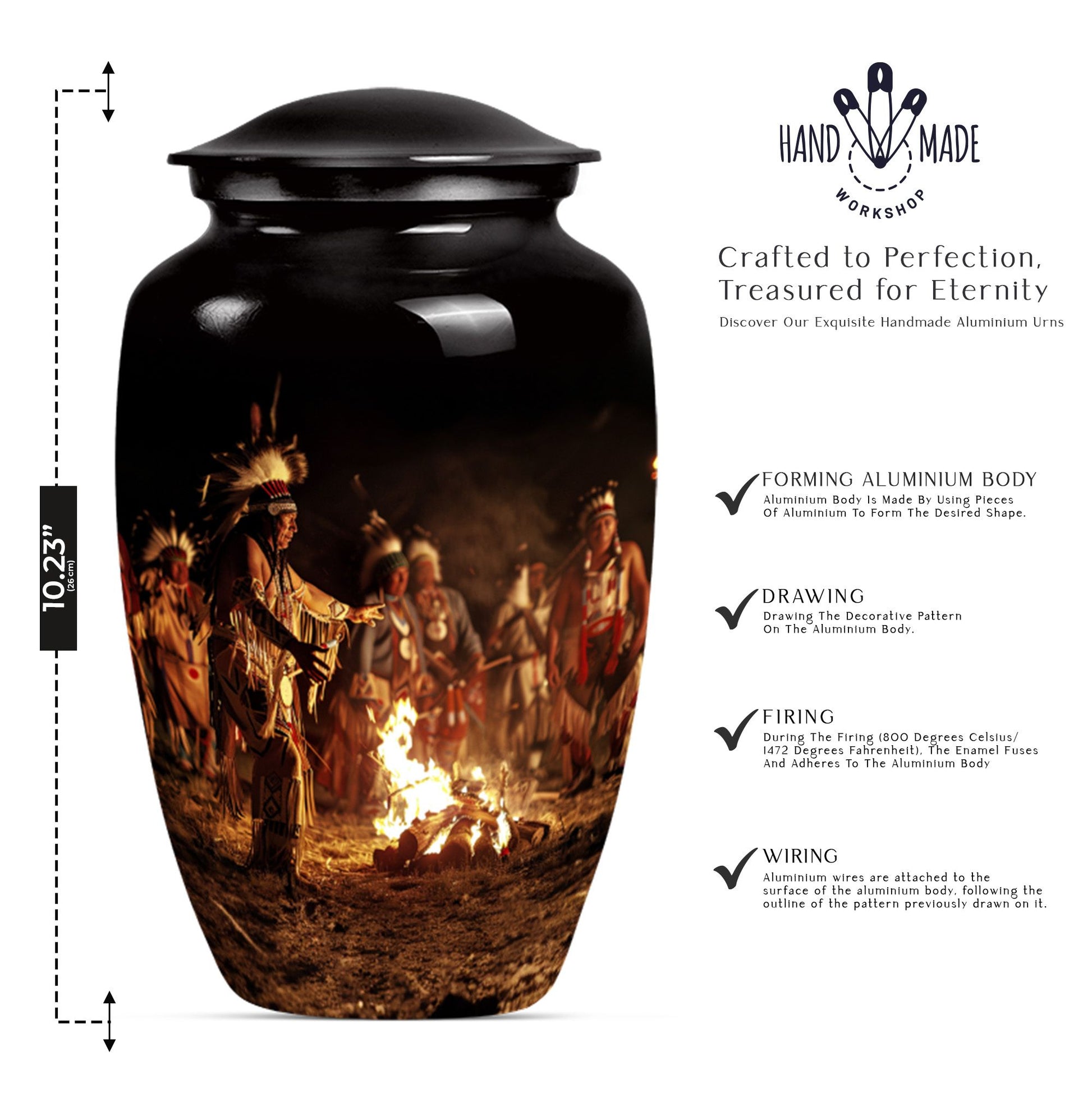 10-inch Tribe Man Urn, classic howling wolf theme.