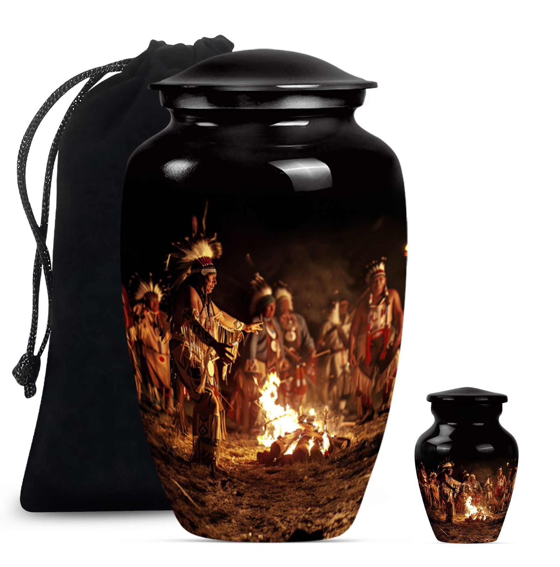 10-inch Tribe Man Urn, classic howling wolf theme.