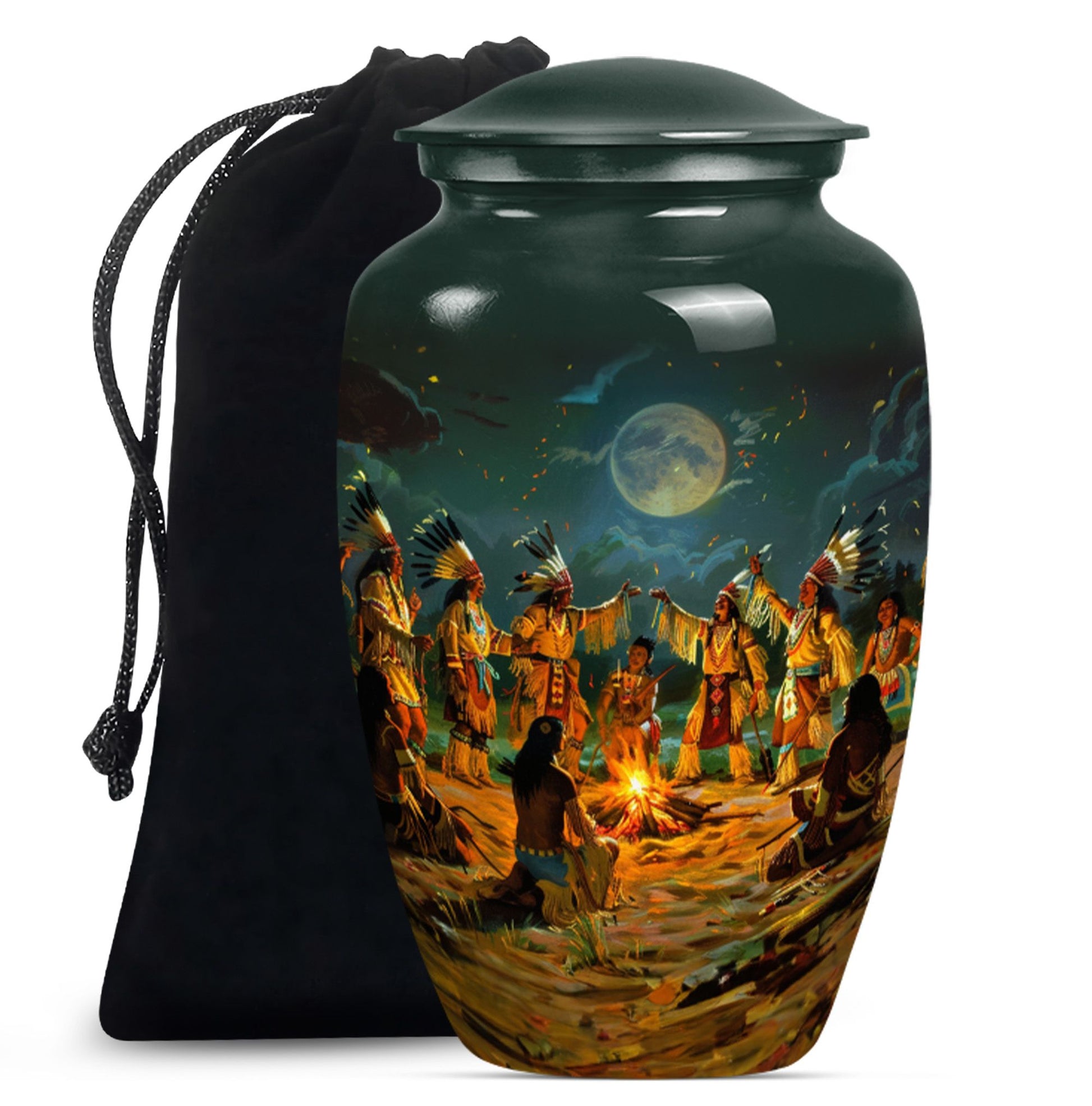 10-inch tribe Man Urn with Wolf Howling theme.