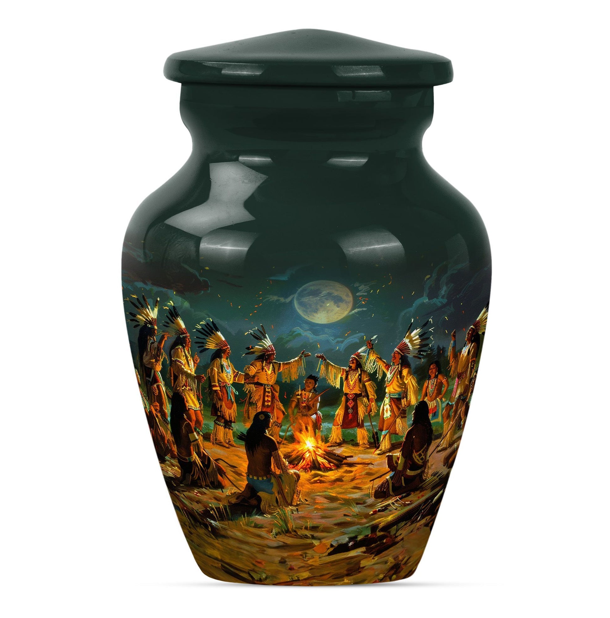 10-inch tribe Man Urn with Wolf Howling theme.