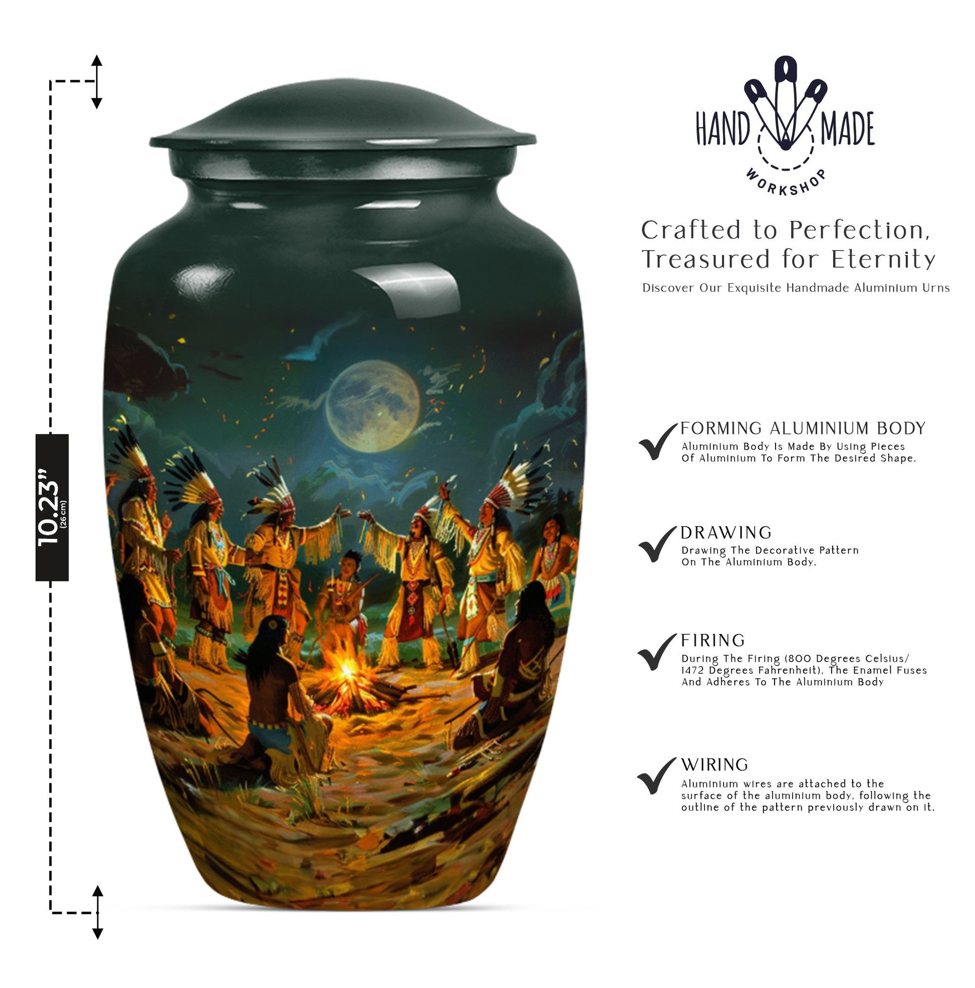 10-inch tribe Man Urn with Wolf Howling theme.