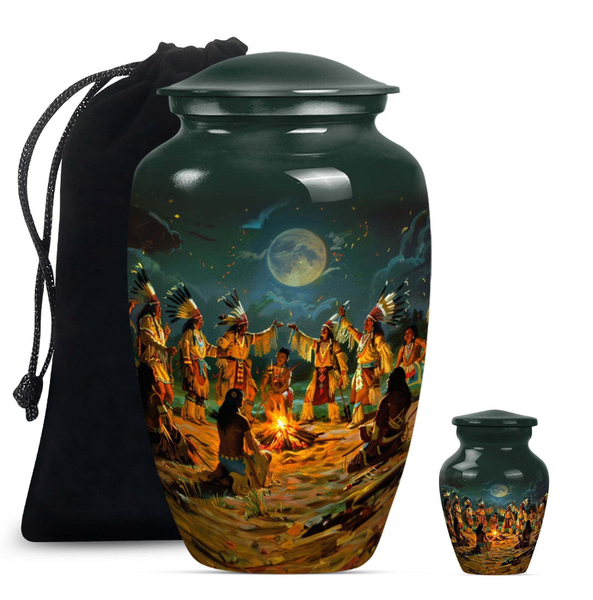 10-inch tribe Man Urn with Wolf Howling theme.