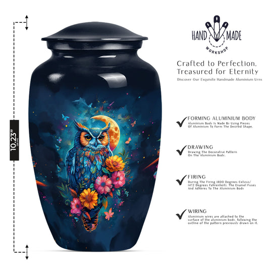 Owl-themed cremation urn for dad