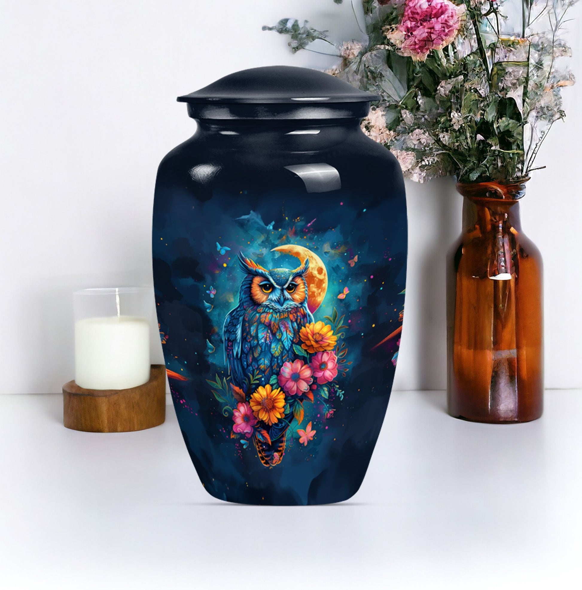 Owl-themed cremation urn for dad