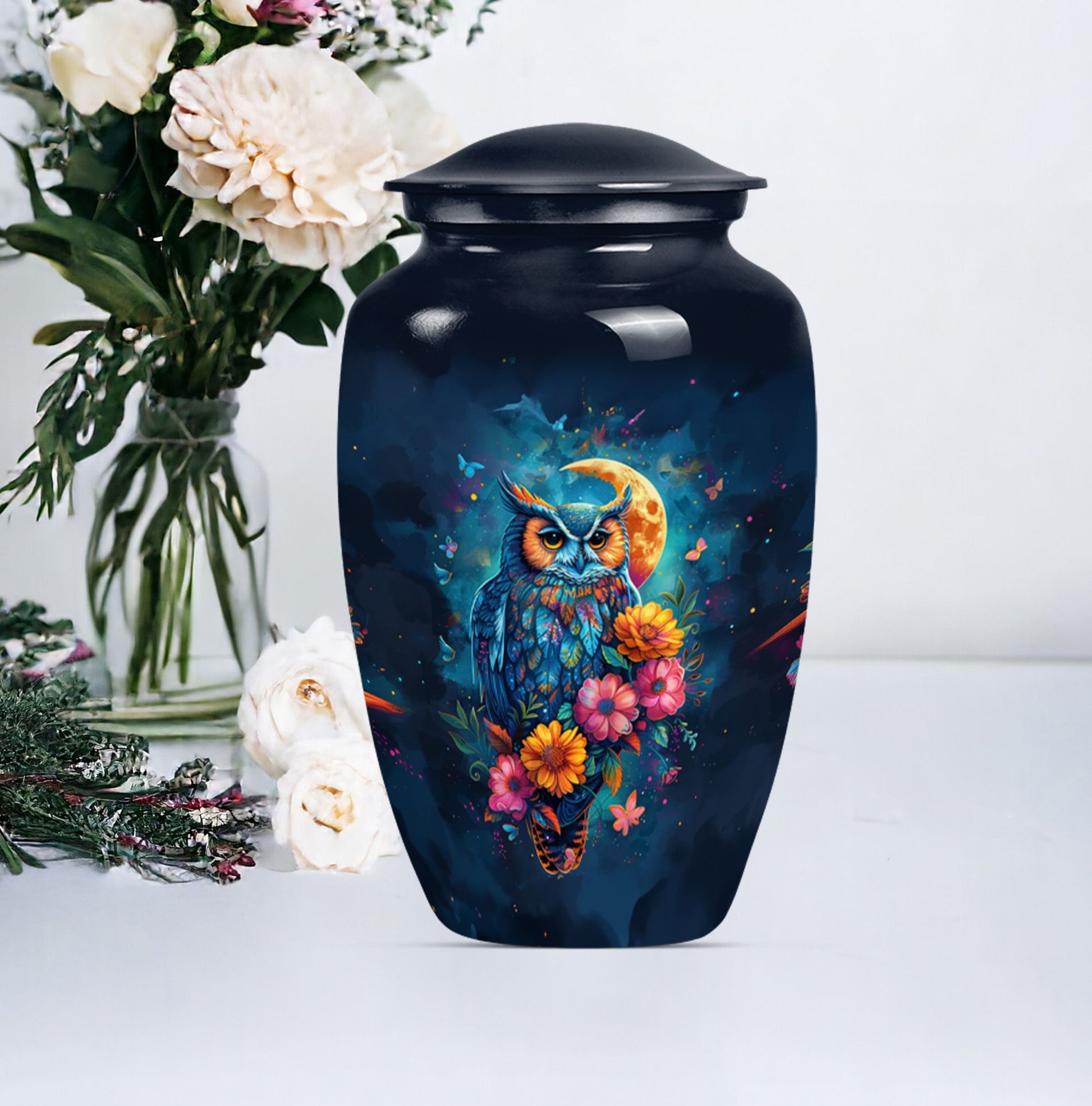 Owl-themed cremation urn for dad