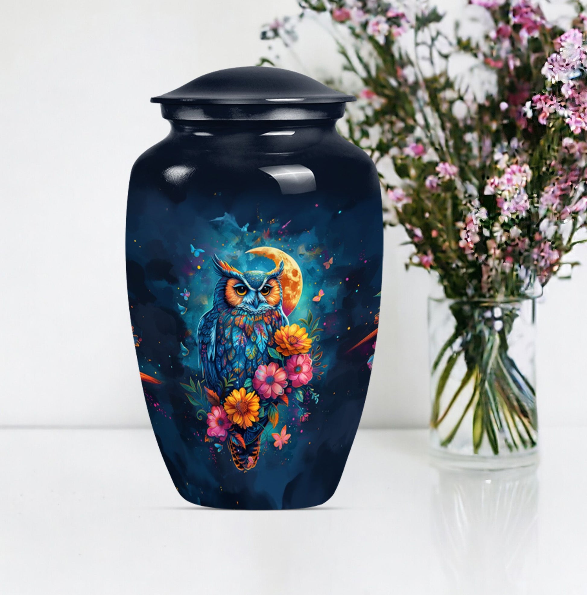 Owl-themed cremation urn for dad