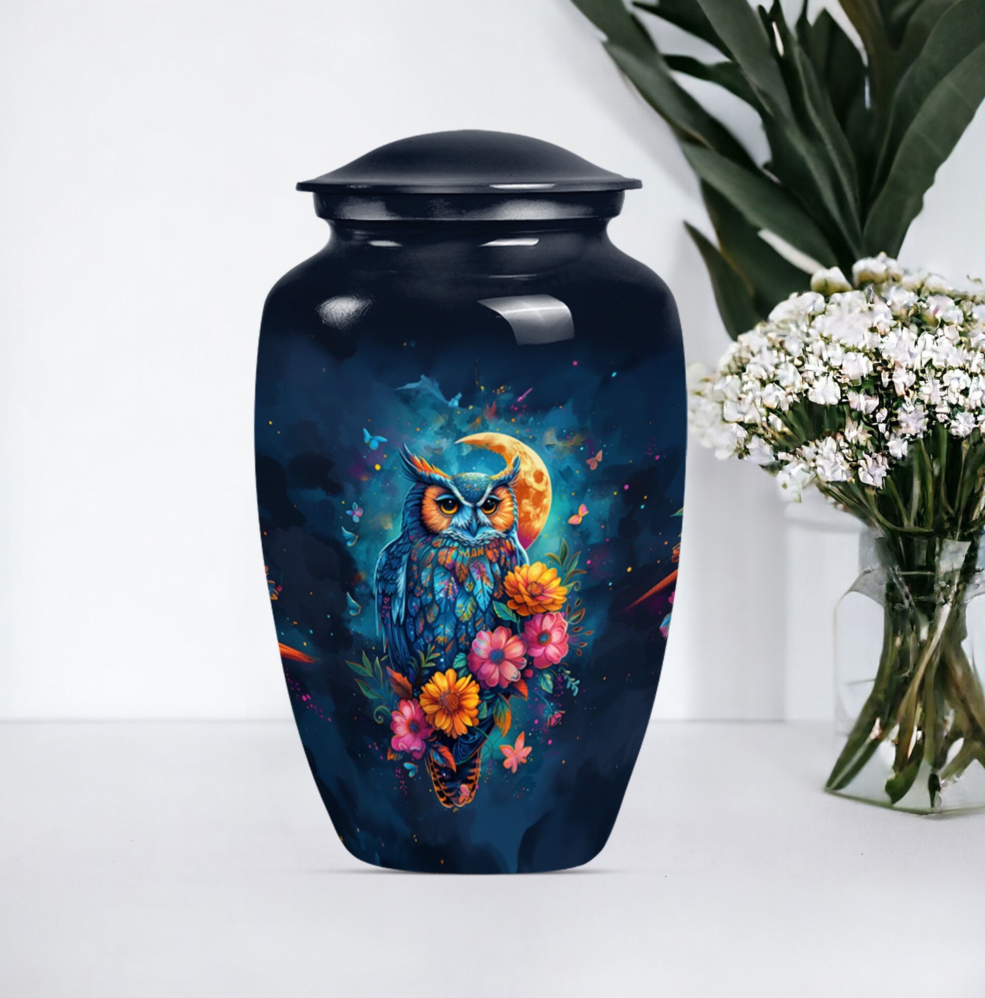 Owl-themed cremation urn for dad