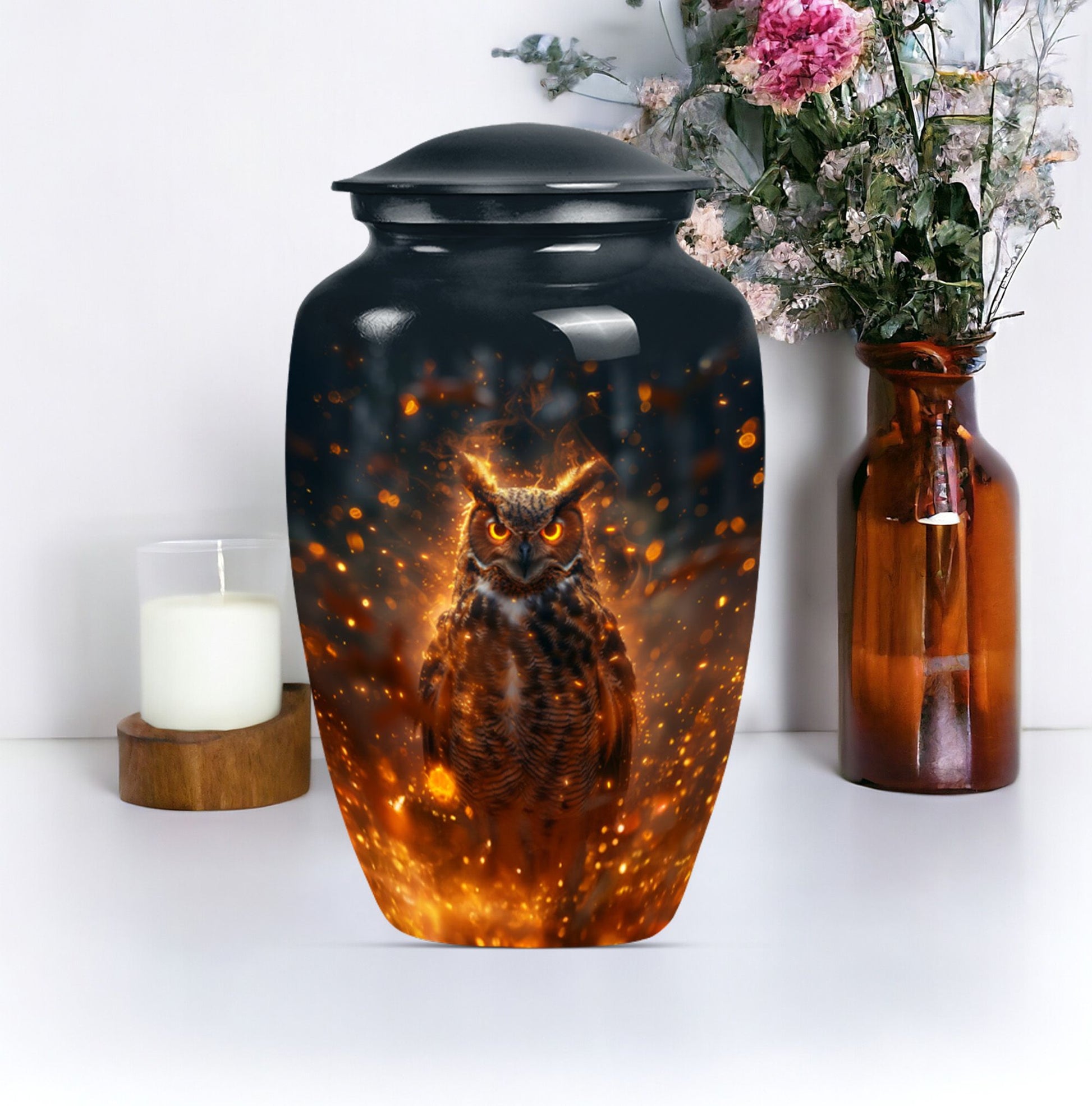 owl urn, used as a memorial urn 