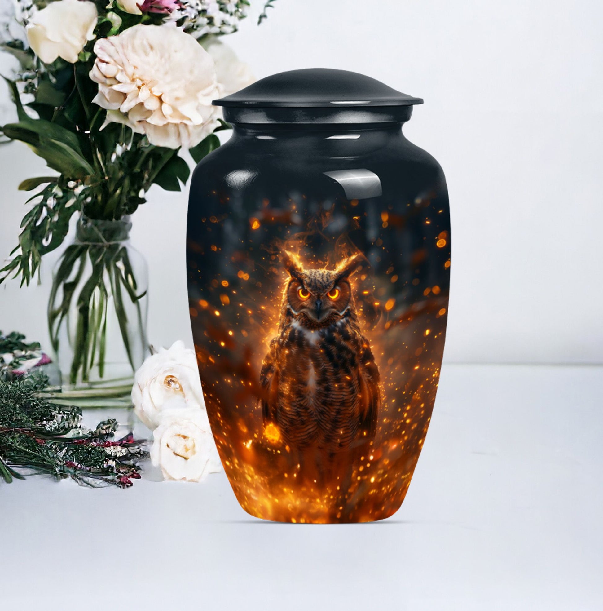 owl urn, used as a memorial urn 