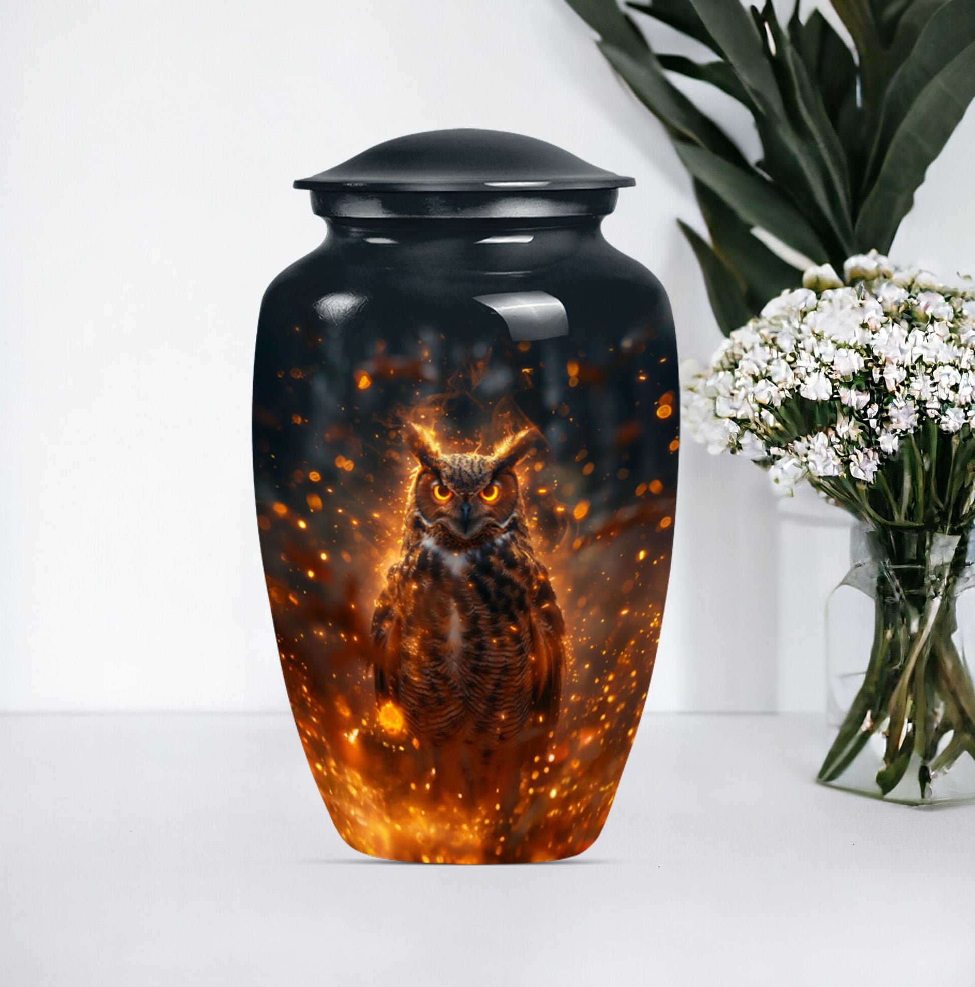 owl urn, used as a memorial urn 