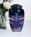 Classic 10 inch owl urn with a wolf howling theme.