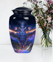 Classic 10 inch owl urn with a wolf howling theme.