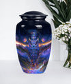 Classic 10 inch owl urn with a wolf howling theme.