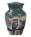 10-inch Classic Owl Urn with Wolf Howling Theme.