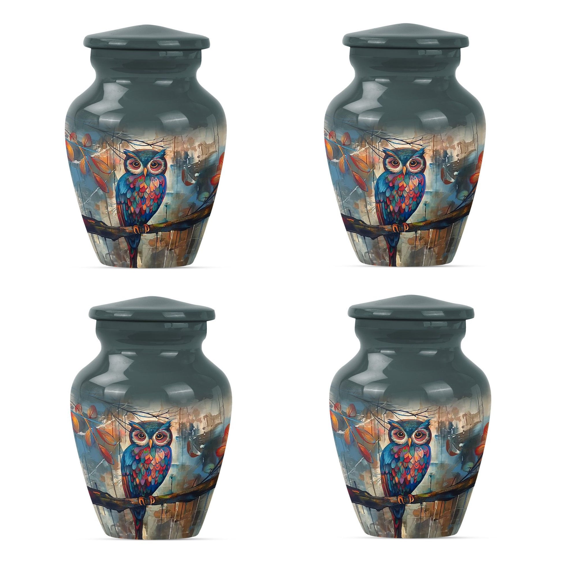 10-inch Classic Owl Urn with Wolf Howling Theme.