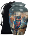 10-inch Classic Owl Urn with Wolf Howling Theme.