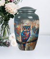 10-inch Classic Owl Urn with Wolf Howling Theme.