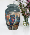 10-inch Classic Owl Urn with Wolf Howling Theme.