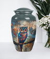 10-inch Classic Owl Urn with Wolf Howling Theme.