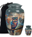 10-inch Classic Owl Urn with Wolf Howling Theme.