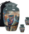 10-inch Classic Owl Urn with Wolf Howling Theme.