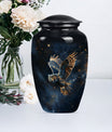 Owl memorial urn, with howling wolf 