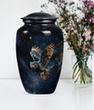 Owl memorial urn, with howling wolf 