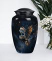 Owl memorial urn, with howling wolf 